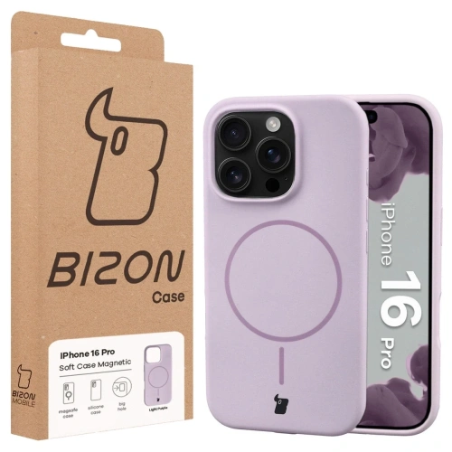 Silikonowe etui z pierścieniem magnetycznym Bizon Soft Case Magnetic do Apple iPhone 16 Pro jasnofioletowe