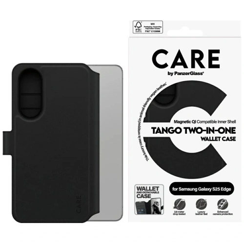 Etui z klapka CARE by PanzerGlass Feature Tango 2w1 Wallet Qi do Samsung Galaxy S25 Edge czarny