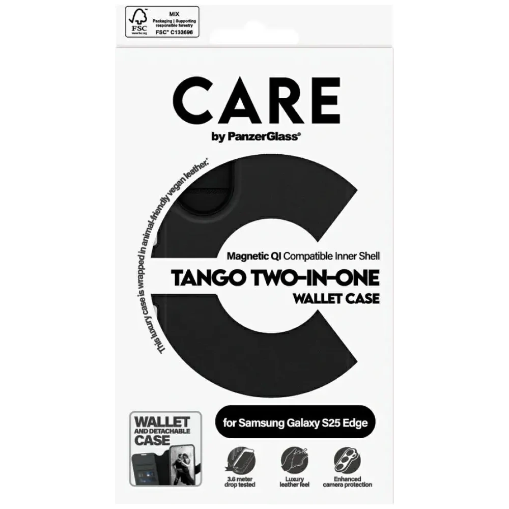 Etui z klapka CARE by PanzerGlass Feature Tango 2w1 Wallet Qi do Samsung Galaxy S25 Edge czarny