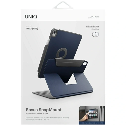 Etui UNIQ Rovus Snapmount Magnetic 360 Rotating Detachable do Apple iPad 10.9" 2022 / 11" 2025 granatowy