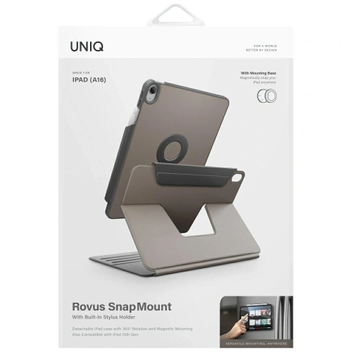Etui UNIQ Rovus Snapmount Magnetic 360 Rotating Detachable do Apple iPad 10.9" 2022 / 11" 2025 szary