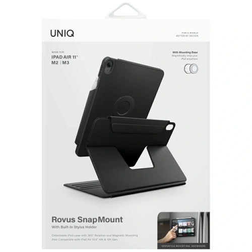 Etui UNIQ Rovus Snapmount Magnetic 360 Rotating Detachable do Apple iPad Air 11" 2024/2025 / iPad Air 10.9" 2020/2022 czarny