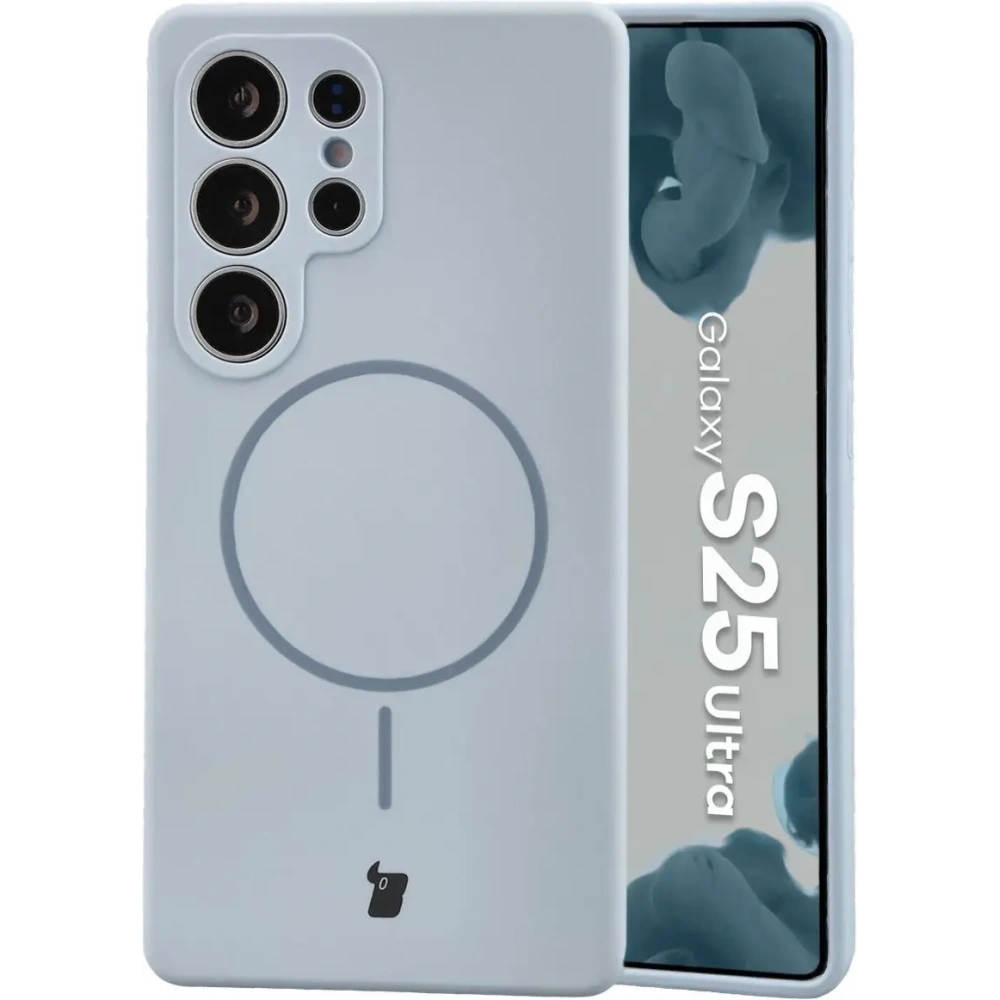 Silikonowe etui z pierścieniem magnetycznym Bizon Soft Case Magnetic do Samsung Galaxy S25 Ultra błękitne