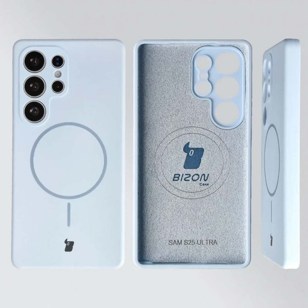 Silikonowe etui z pierścieniem magnetycznym Bizon Soft Case Magnetic do Samsung Galaxy S25 Ultra błękitne