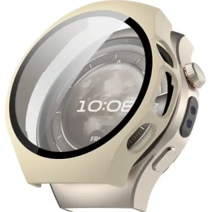 Etui ze szkłem do zegarka Bizon Case+Glass Watch do Huawei Watch 5 46mm beżowe