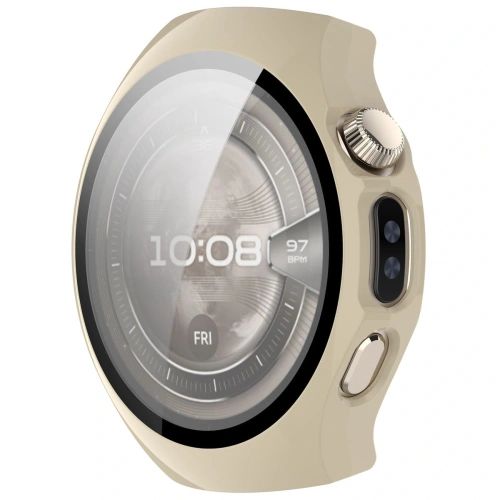 Etui ze szkłem do zegarka Bizon Case+Glass Watch do Huawei Watch 5 46mm beżowe
