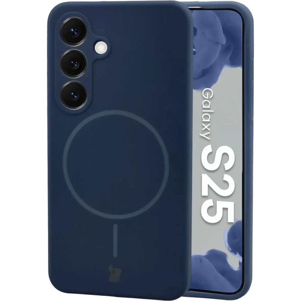 Silikonowe etui z pierścieniem magnetycznym Bizon Soft Case Magnetic do Samsung Galaxy S25 granatowe