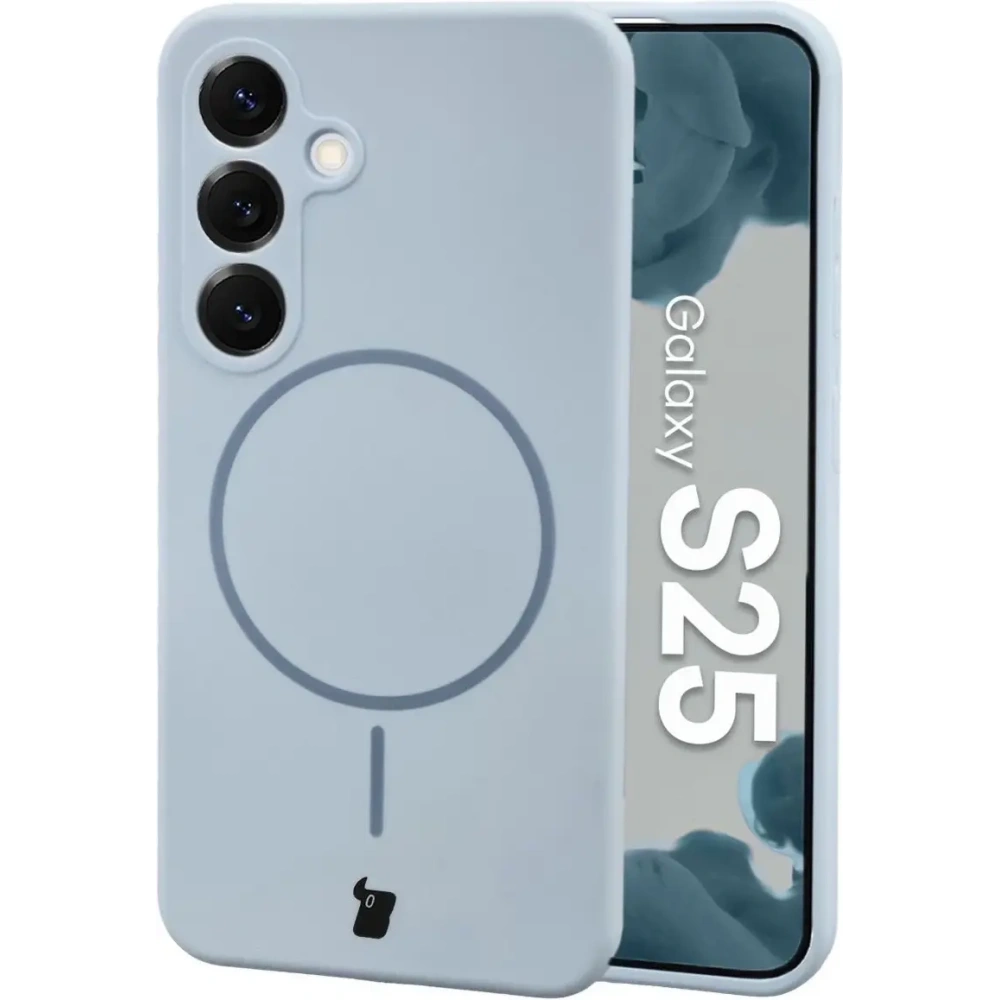 Silikonowe etui z pierścieniem magnetycznym Bizon Soft Case Magnetic do Samsung Galaxy S25 błękitne