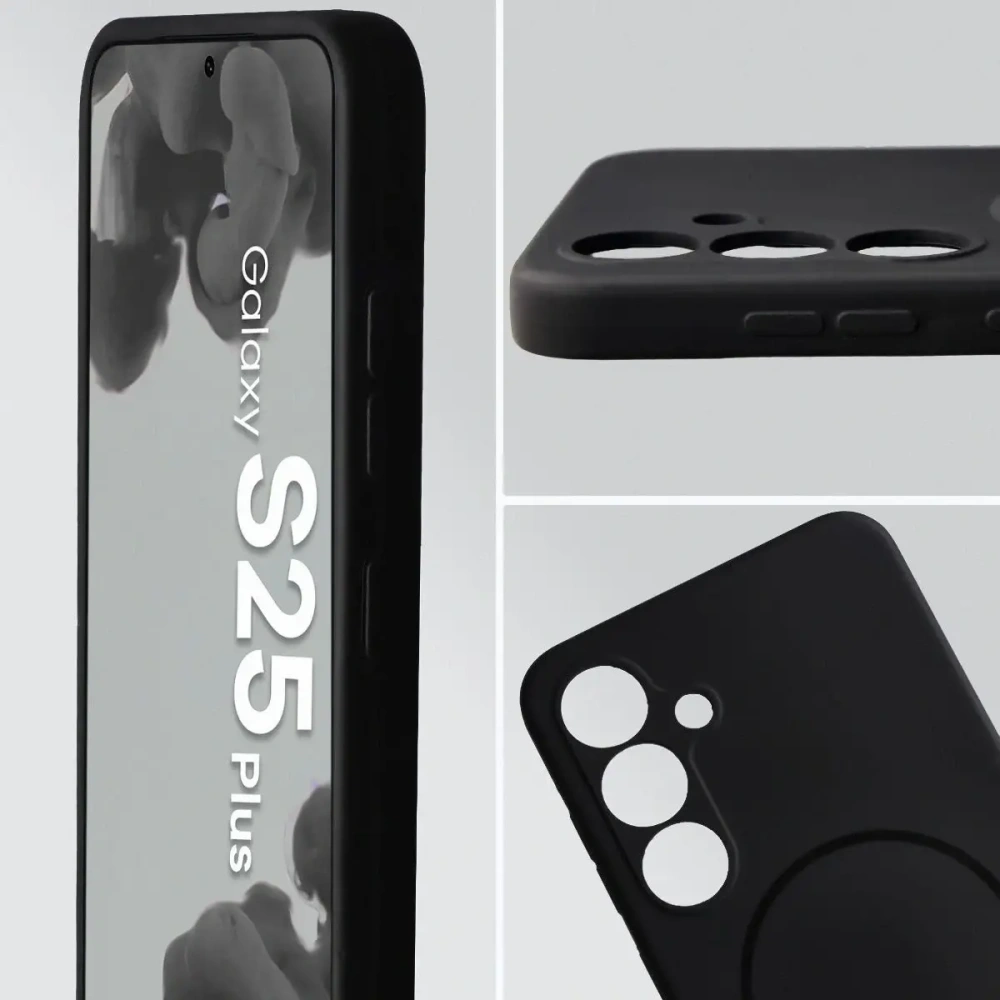Silikonowe etui z pierścieniem magnetycznym Bizon Soft Case Magnetic do Samsung Galaxy S25+ Plus czarne