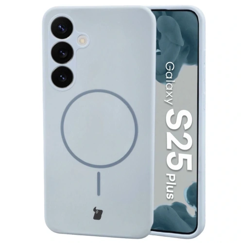 Silikonowe etui z pierścieniem magnetycznym Bizon Soft Case Magnetic do Samsung Galaxy S25+ Plus błękitne
