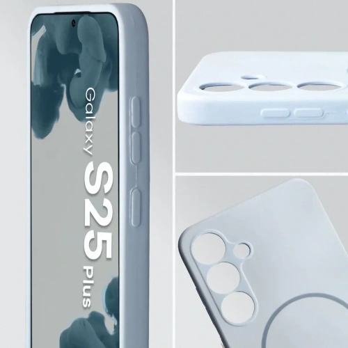 Silikonowe etui z pierścieniem magnetycznym Bizon Soft Case Magnetic do Samsung Galaxy S25+ Plus błękitne