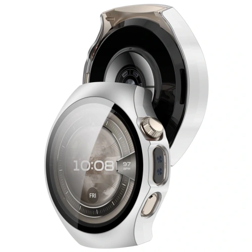 Etui ze szkłem do zegarka Bizon Case+Glass Watch do Huawei Watch 5 46mm satynowe srebrne