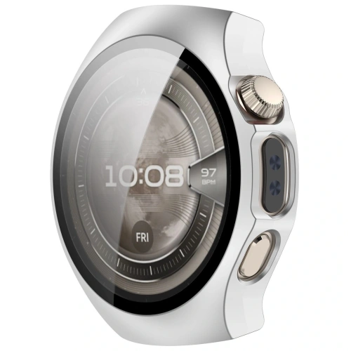 Etui ze szkłem do zegarka Bizon Case+Glass Watch do Huawei Watch 5 46mm satynowe srebrne