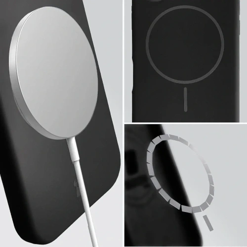 Silikonowe etui z pierścieniem magnetycznym Bizon Soft Case Magnetic do Apple iPhone 16 Pro Max czarne