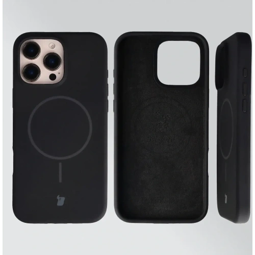 Silikonowe etui z pierścieniem magnetycznym Bizon Soft Case Magnetic do Apple iPhone 16 Pro Max czarne
