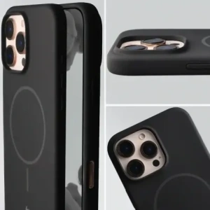 Silikonowe etui z pierścieniem magnetycznym Bizon Soft Case Magnetic do Apple iPhone 16 Pro Max czarne