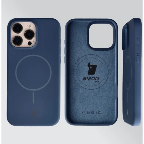 Silikonowe etui z pierścieniem magnetycznym Bizon Soft Case Magnetic do Apple iPhone 16 Pro Max granatowe