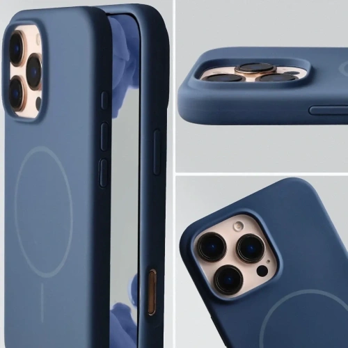 Silikonowe etui z pierścieniem magnetycznym Bizon Soft Case Magnetic do Apple iPhone 16 Pro Max granatowe