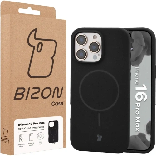Silikonowe etui z pierścieniem magnetycznym Bizon Soft Case Magnetic do Apple iPhone 16 Pro Max czarne
