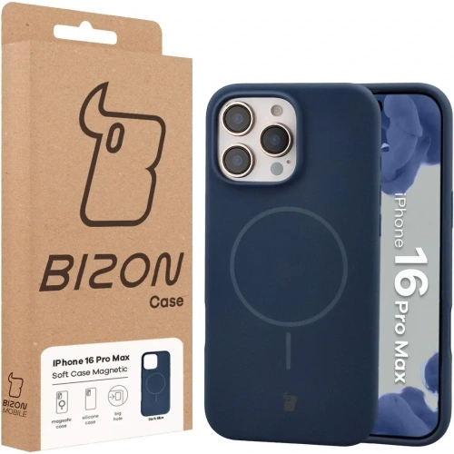 Silikonowe etui z pierścieniem magnetycznym Bizon Soft Case Magnetic do Apple iPhone 16 Pro Max granatowe