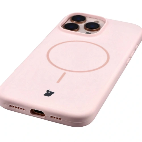 Silikonowe etui z pierścieniem magnetycznym Bizon Soft Case Magnetic do Apple iPhone 16 Pro Max jasnoróżowe