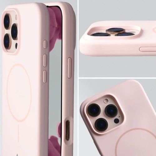 Silikonowe etui z pierścieniem magnetycznym Bizon Soft Case Magnetic do Apple iPhone 16 Pro Max jasnoróżowe