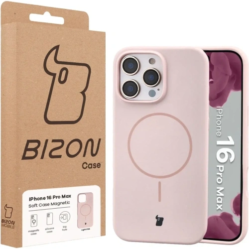 Silikonowe etui z pierścieniem magnetycznym Bizon Soft Case Magnetic do Apple iPhone 16 Pro Max jasnoróżowe