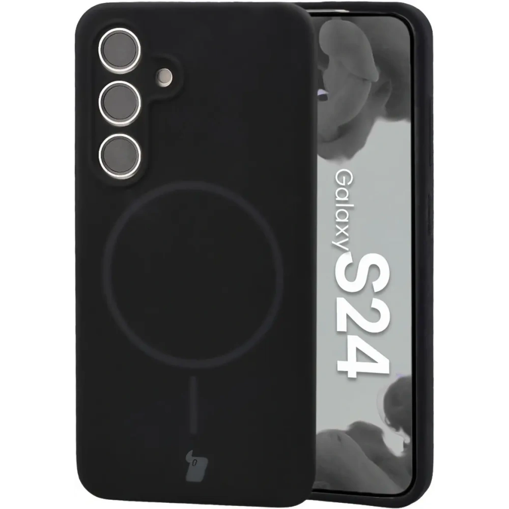 Silikonowe etui z pierścieniem magnetycznym Bizon Soft Case Magnetic do Samsung Galaxy S24 czarne