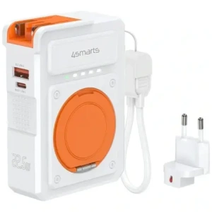Ładowarka hybrydowa 4smarts 6w1 USB-C / USB-A PD 22.5W z powerbankiem 10000mAh, ładowanie indukcyjne Qi, kabel USB-C biała
