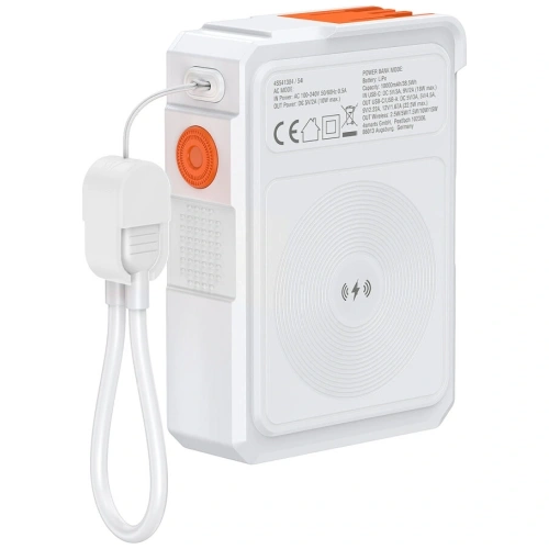 Ładowarka hybrydowa 4smarts 6w1 USB-C / USB-A PD 22.5W z powerbankiem 10000mAh, ładowanie indukcyjne Qi, kabel USB-C biała