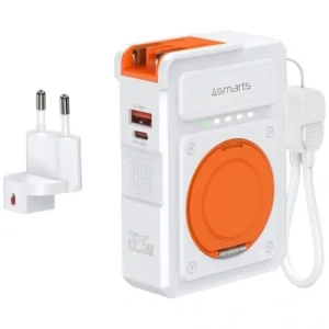 Ładowarka hybrydowa 4smarts 6w1 USB-C / USB-A PD 22.5W z powerbankiem 10000mAh, ładowanie indukcyjne Qi, kabel USB-C biała