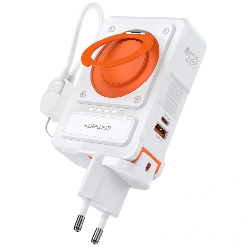 Ładowarka hybrydowa 4smarts 6w1 USB-C / USB-A PD 22.5W z powerbankiem 10000mAh, ładowanie indukcyjne Qi, kabel USB-C biała