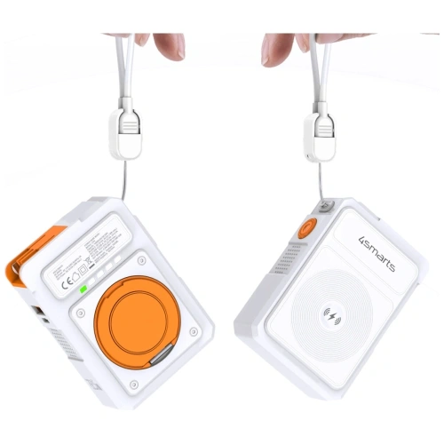 Ładowarka hybrydowa 4smarts 6w1 USB-C / USB-A PD 22.5W z powerbankiem 10000mAh, ładowanie indukcyjne Qi, kabel USB-C biała