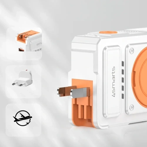 Ładowarka hybrydowa 4smarts 6w1 USB-C / USB-A PD 22.5W z powerbankiem 10000mAh, ładowanie indukcyjne Qi, kabel USB-C biała