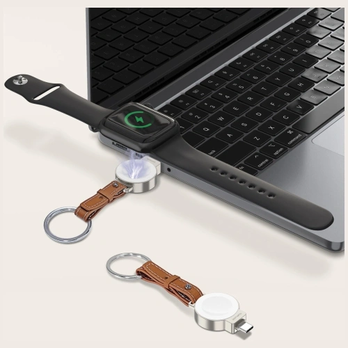 Ładowarka indukcyjna 4smarts USB-C do Apple Watch z brelokiem srebrna