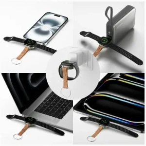 4smarts USB-C Indukciós Töltő Apple Watch-hoz Kulcstartóval Ezüst színben