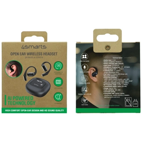 Słuchawki Bluetooth 4smarts SkyBuds OWS Open-Ear z ekranem AI czarny
