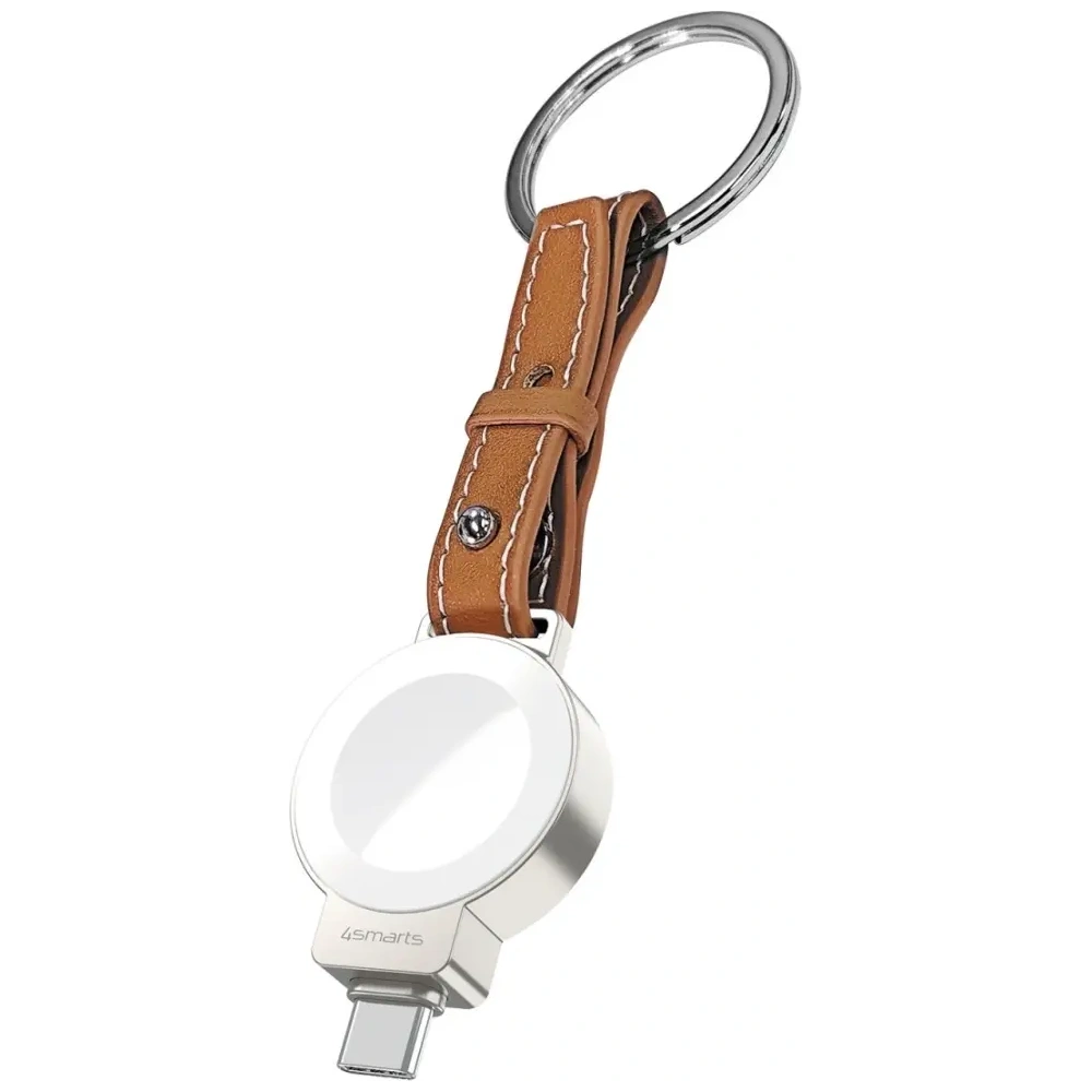 Set de accesorii 4smarts Style 4 în 1: portofel MagSafe, încărcător pentru Apple Watch, brățară pentru Apple Watch, husă pentru AirTag, maro