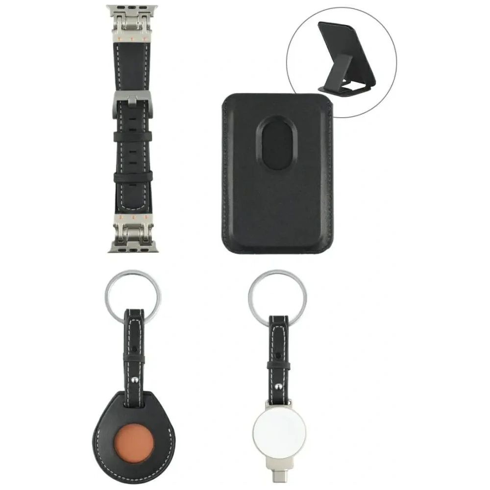 4smarts Style 4-in-1 accessory set MagSafe wallet, Apple Watch charger, Apple Watch strap, AirTag case black