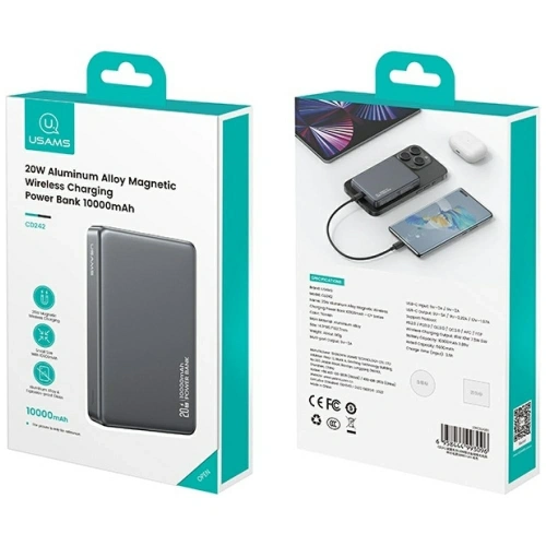 Powerbank USAMS CY Series CD242 10000mAh 20W Magnetic Wireless titanium
