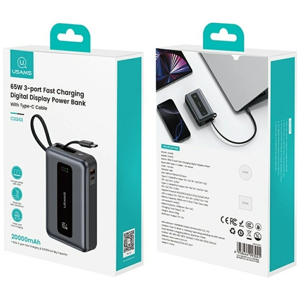 USAMS XH Series CD243 Powerbank 20000mAh 65W tarnish