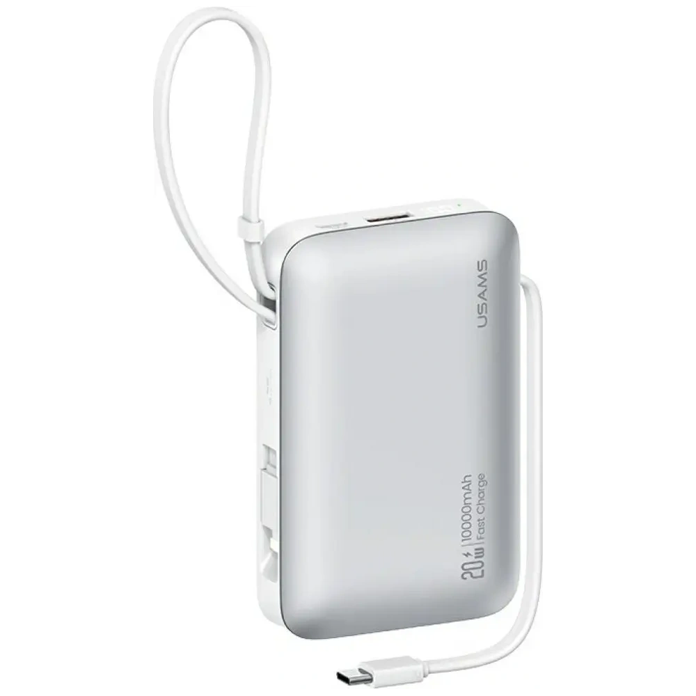 USAMS XR Sorozat CD228 Powerbank 10000mAh 20W + USB-C / Lightning Kábel fehér