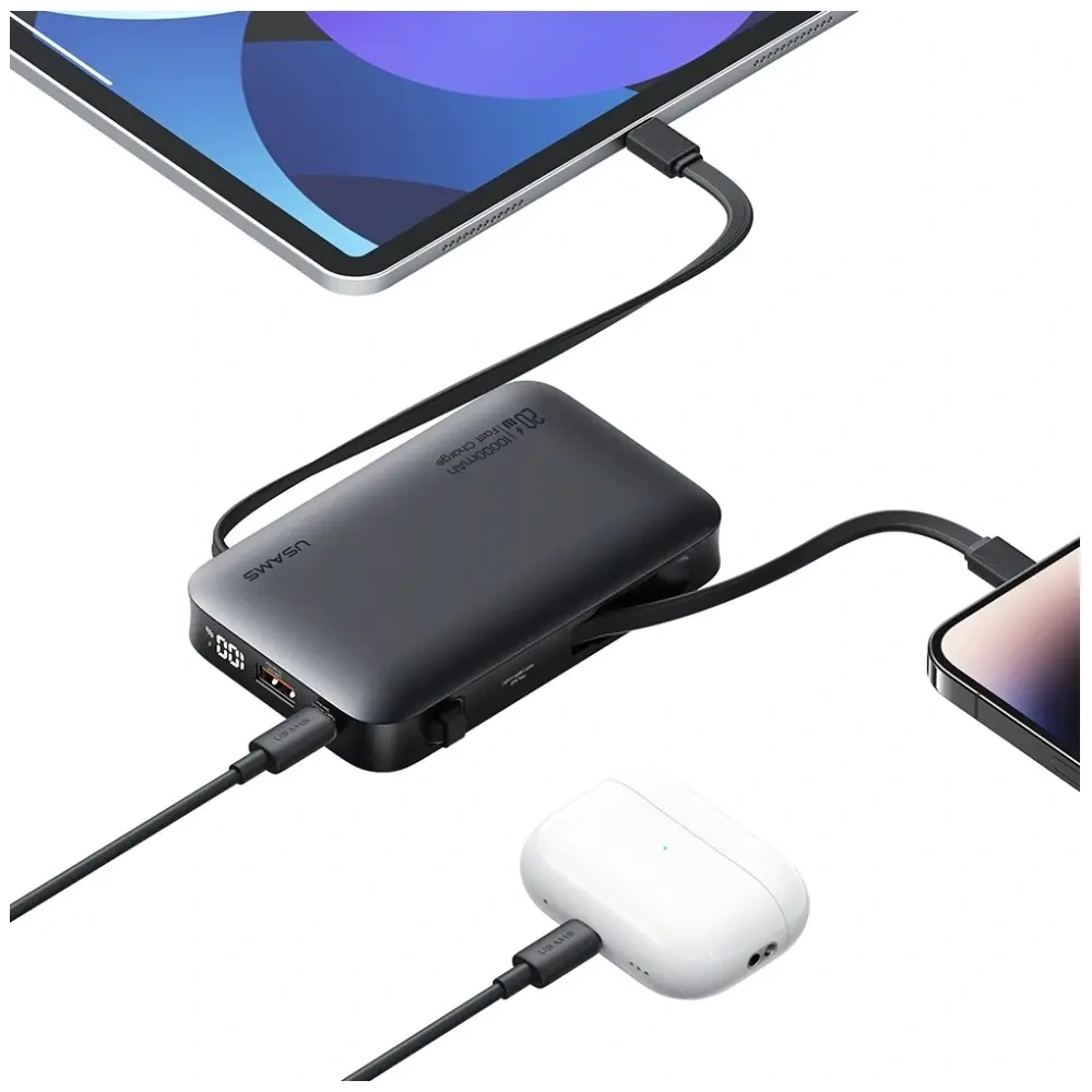 USAMS XR Sorozat CD228 Powerbank 10000mAh 20W + USB-C / Lightning Kábel fehér