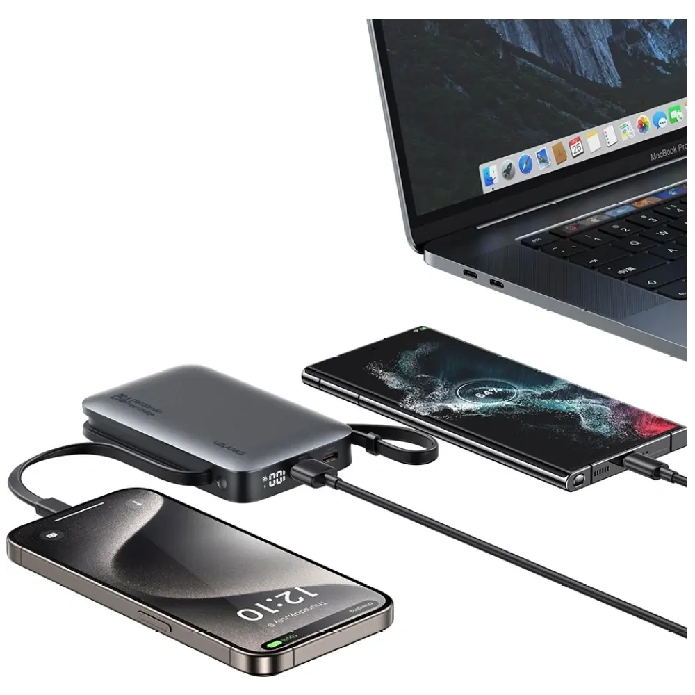 USAMS XR Sorozat CD228 Powerbank 10000mAh 20W + USB-C / Lightning Kábel fehér