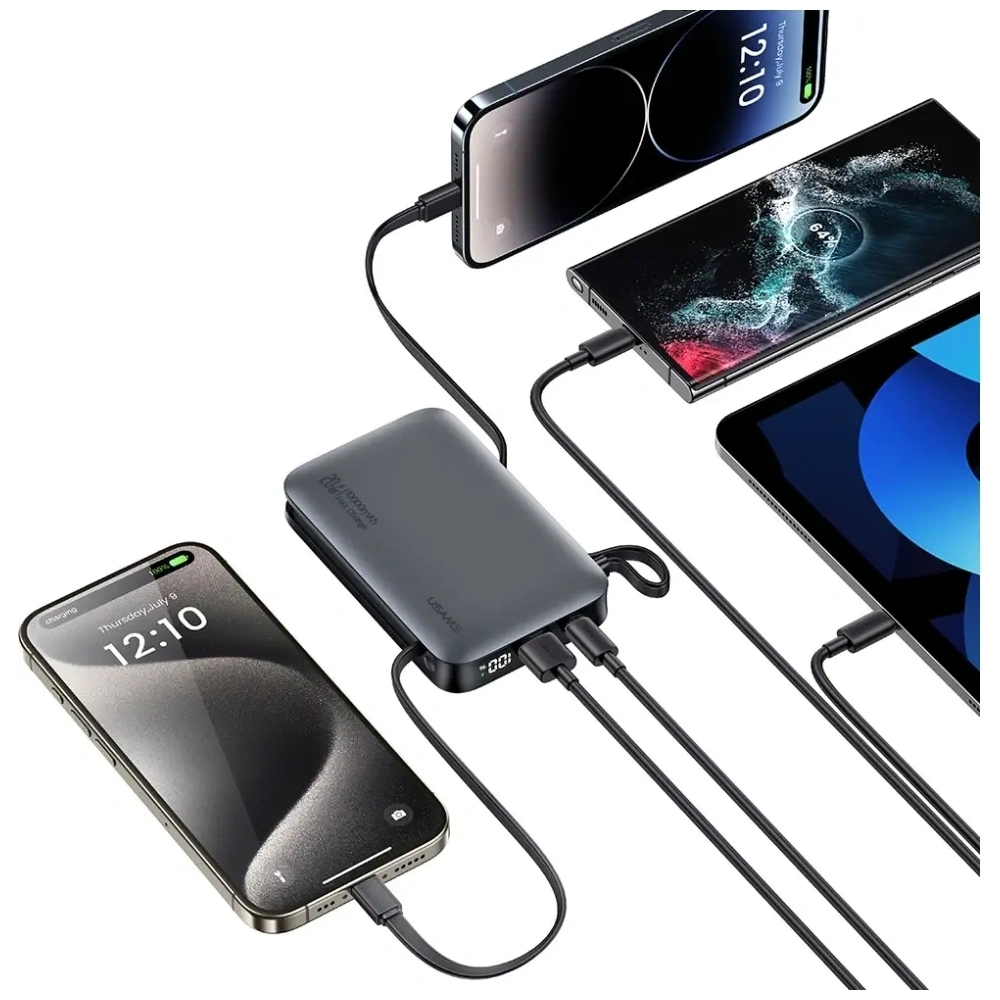 USAMS XR Sorozat CD228 Powerbank 10000mAh 20W + USB-C / Lightning Kábel fehér
