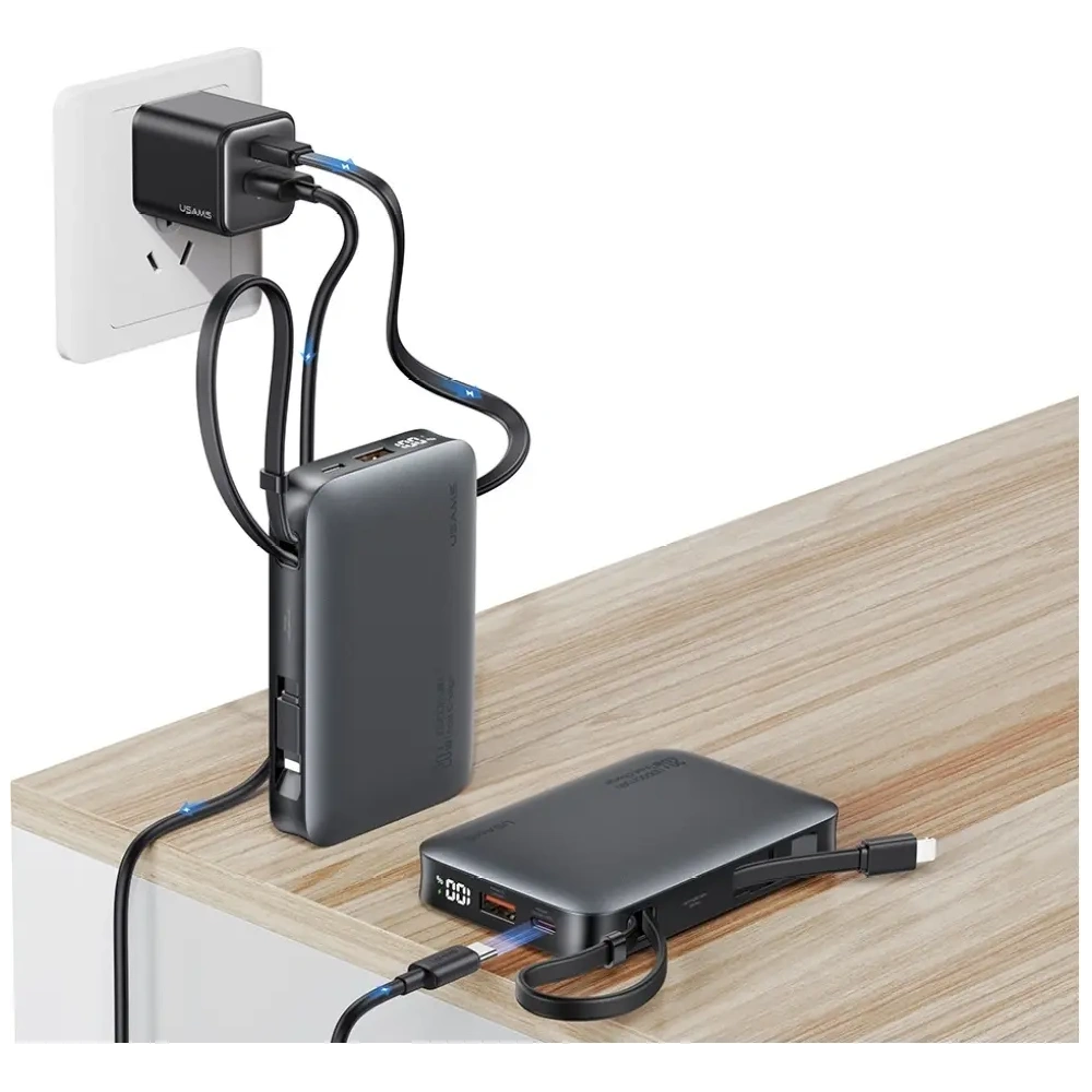 USAMS XR Sorozat CD228 Powerbank 10000mAh 20W + USB-C / Lightning Kábel fehér