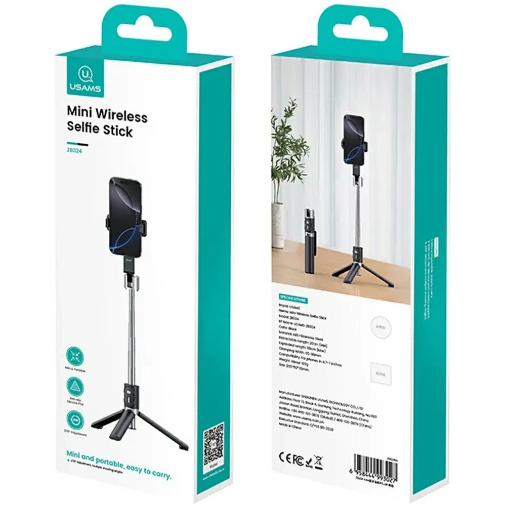 USAMS ZB324 Mini Wireless Selfie Stick Black