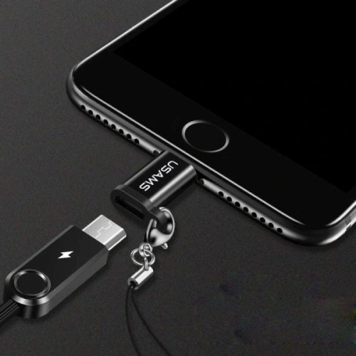 Adapter USAMS US-SJ152 microUSB / Lightning ze smyczą czarny