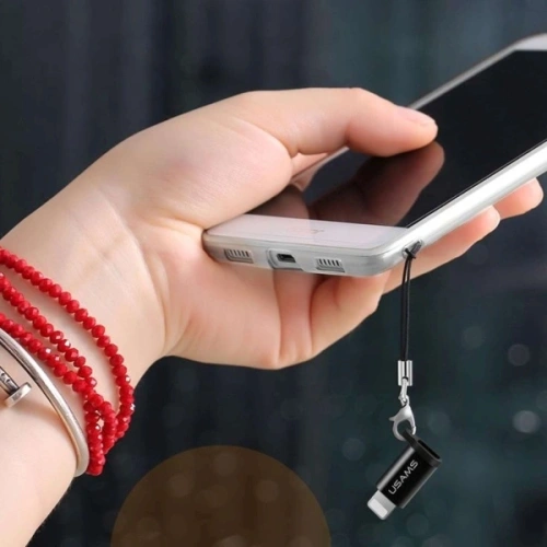 Adapter USAMS US-SJ152 microUSB / Lightning ze smyczą czarny