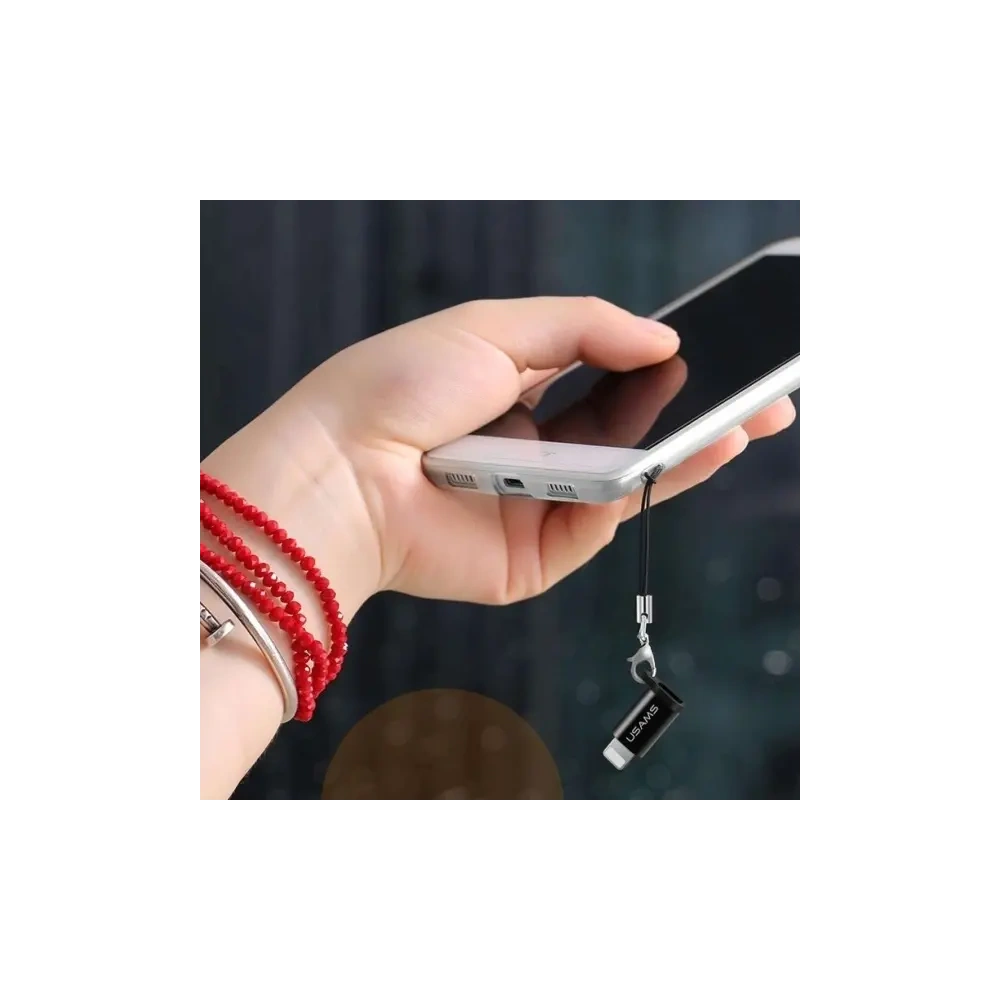 USAMS US-SJ152 microUSB / Lightning adapter pánttal fekete
